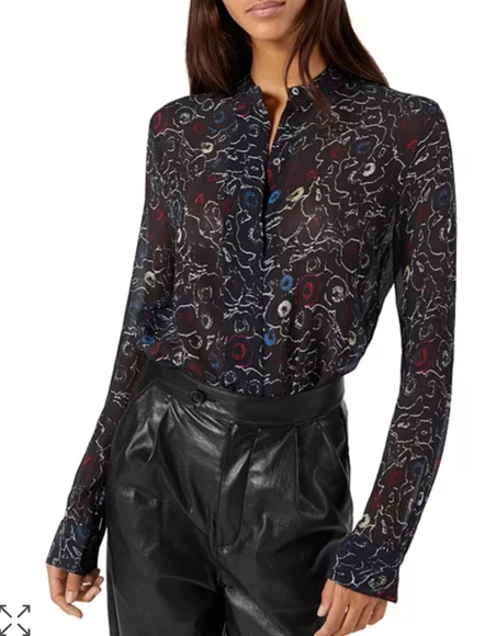 Joie Roselle Floral Print Tie Neck Silk Blouse In Caviar Multi XS NWT - Picture 4 of 8